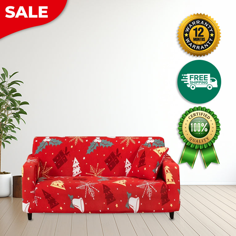 Anyseat Sofa Cover Red Christmas Tree Gift Box Design Stretchable Non Slip Slipcover