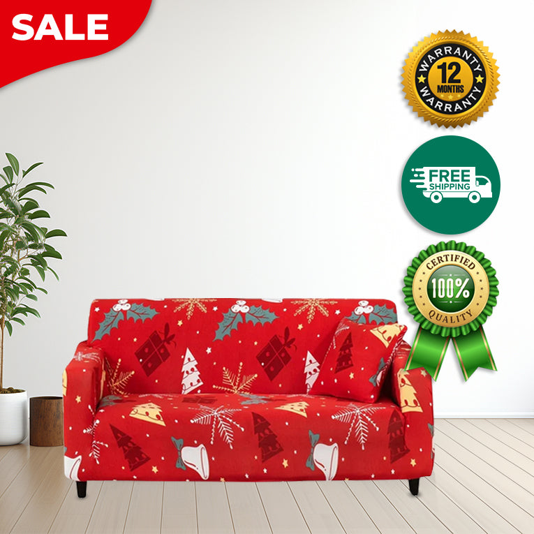 Anyseat Sofa Cover Red Christmas Tree Gift Box Design Stretchable Non Slip Slipcover