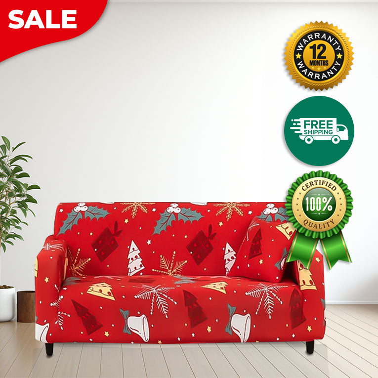 Anyseat Sofa Cover Red Christmas Tree Gift Box Design Stretchable Non Slip Slipcover