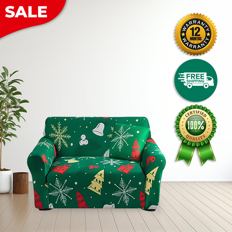 Anyseat Sofa Cover Green Christmas Tree Bell Design Non Slip Stretchable Slipcover