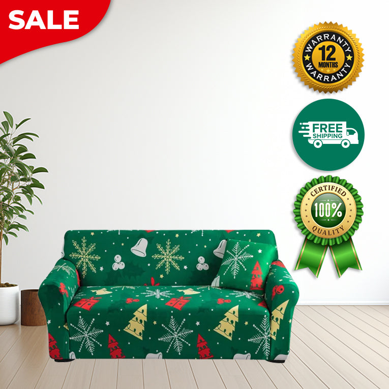 Anyseat Sofa Cover Green Christmas Tree Bell Design Non Slip Stretchable Slipcover