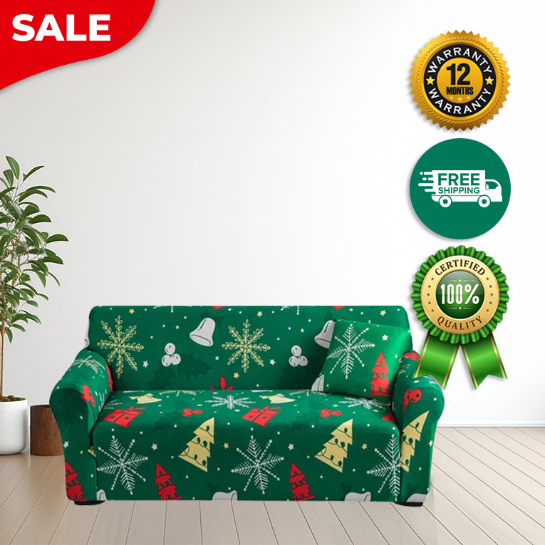 Anyseat Sofa Cover Green Christmas Tree Bell Design Non Slip Stretchable Slipcover