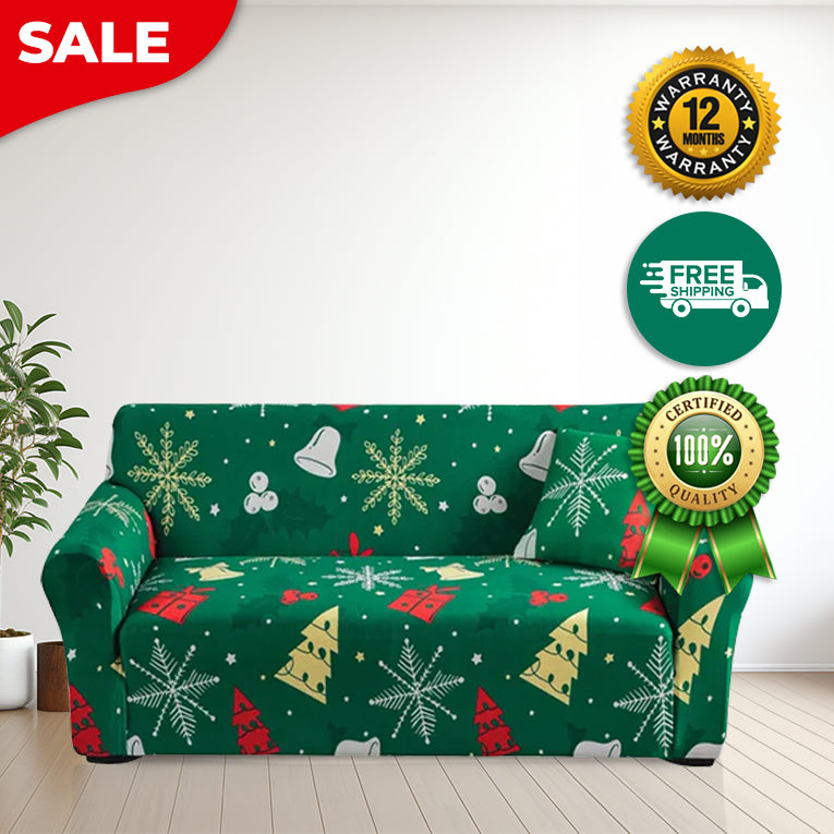 Anyseat Sofa Cover Green Christmas Tree Bell Design Non Slip Stretchable Slipcover