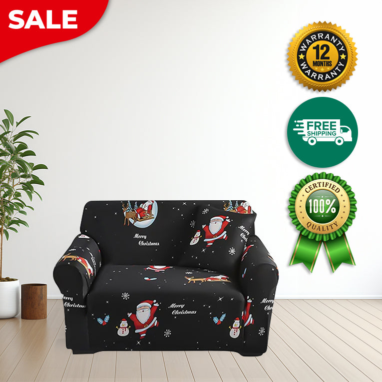 Anyseat Sofa Cover Black Christmas Santa Claus Design Non Slip Stretchable Slipcover