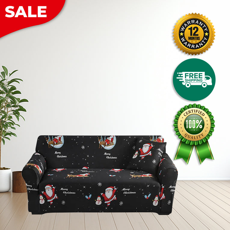 Anyseat Sofa Cover Black Christmas Santa Claus Design Non Slip Stretchable Slipcover