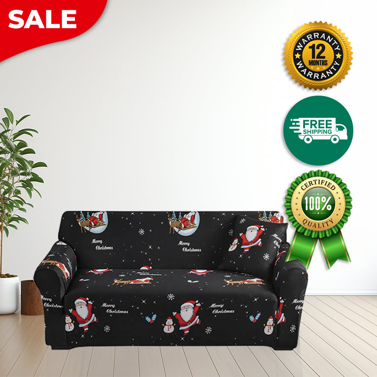 Anyseat Sofa Cover Black Christmas Santa Claus Design Non Slip Stretchable Slipcover