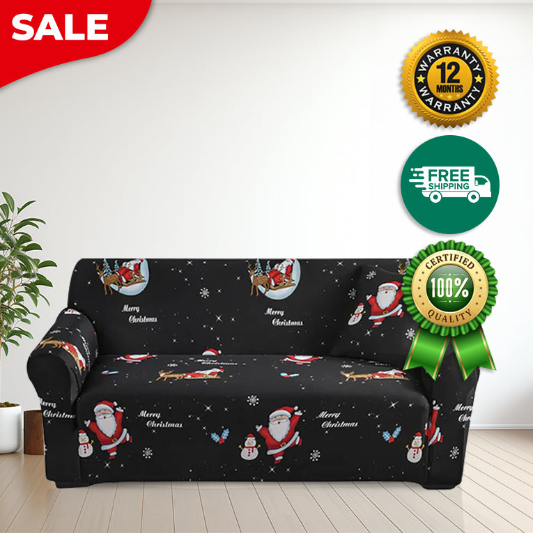 Anyseat Sofa Cover Black Christmas Santa Claus Design Non Slip Stretchable Slipcover