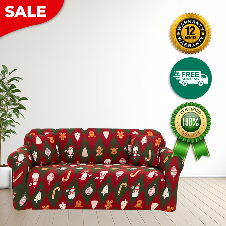 Anyseat Sofa Cover Green Red Christmas Diamond Pattern Non Slip Stretchable Slipcover