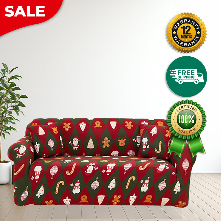 Anyseat Sofa Cover Green Red Christmas Diamond Pattern Non Slip Stretchable Slipcover