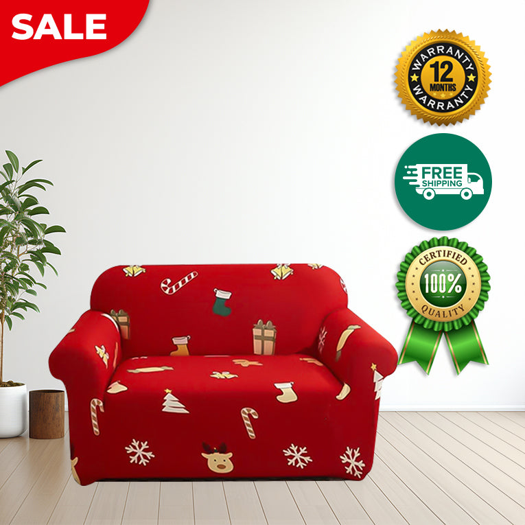 Anyseat Sofa Cover Red Christmas Tree Snowflakes Design Non Slip Stretchable Slipcover