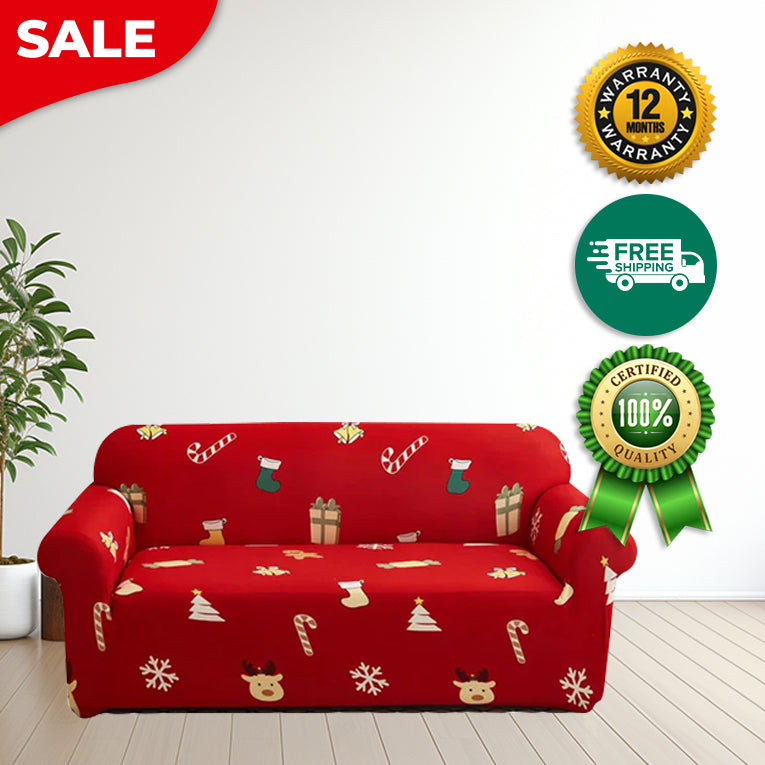 Anyseat Sofa Cover Red Christmas Tree Snowflakes Design Non Slip Stretchable Slipcover