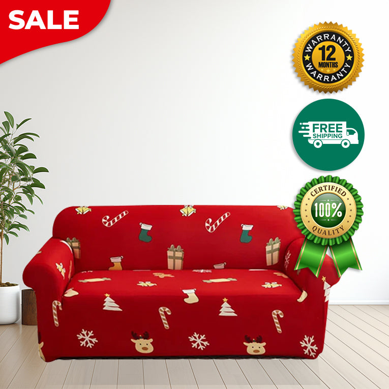 Anyseat Sofa Cover Red Christmas Tree Snowflakes Design Non Slip Stretchable Slipcover