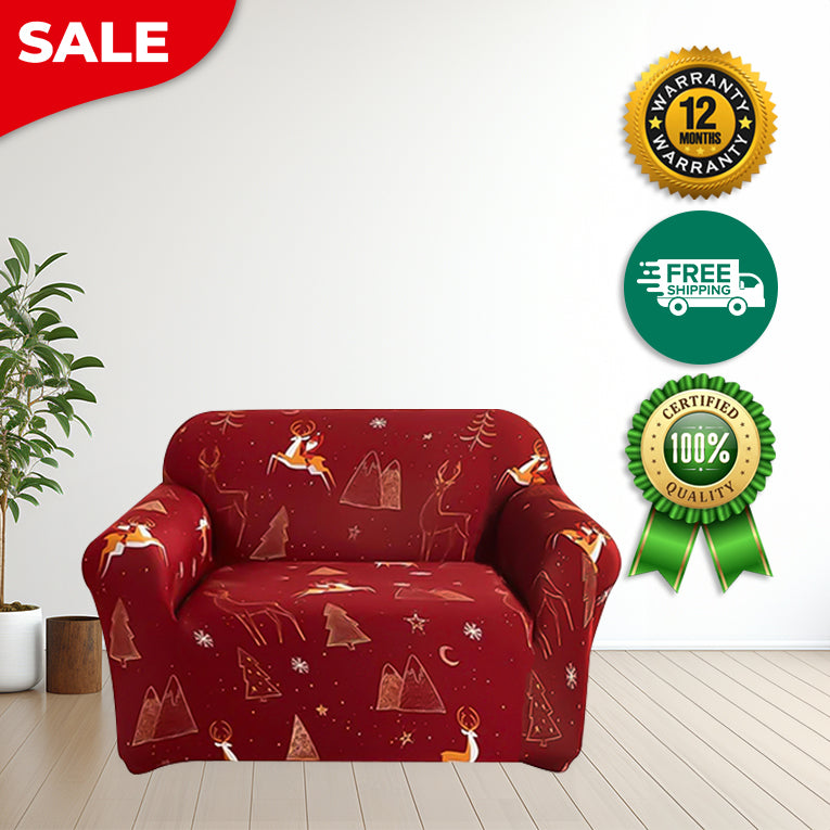 Anyseat Sofa Cover Maroon Christmas Design Non Slip Stretchable Slipcover