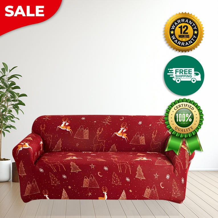Anyseat Sofa Cover Maroon Christmas Design Non Slip Stretchable Slipcover