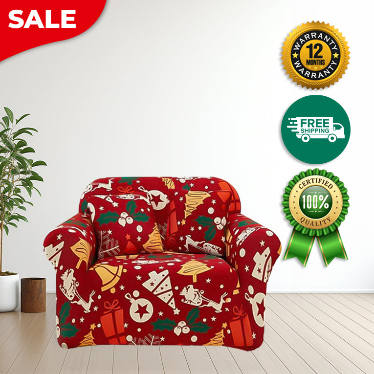 Anyseat Sofa Cover Red Mix Christmas Print Design Stretchable Non Slip Slipcover