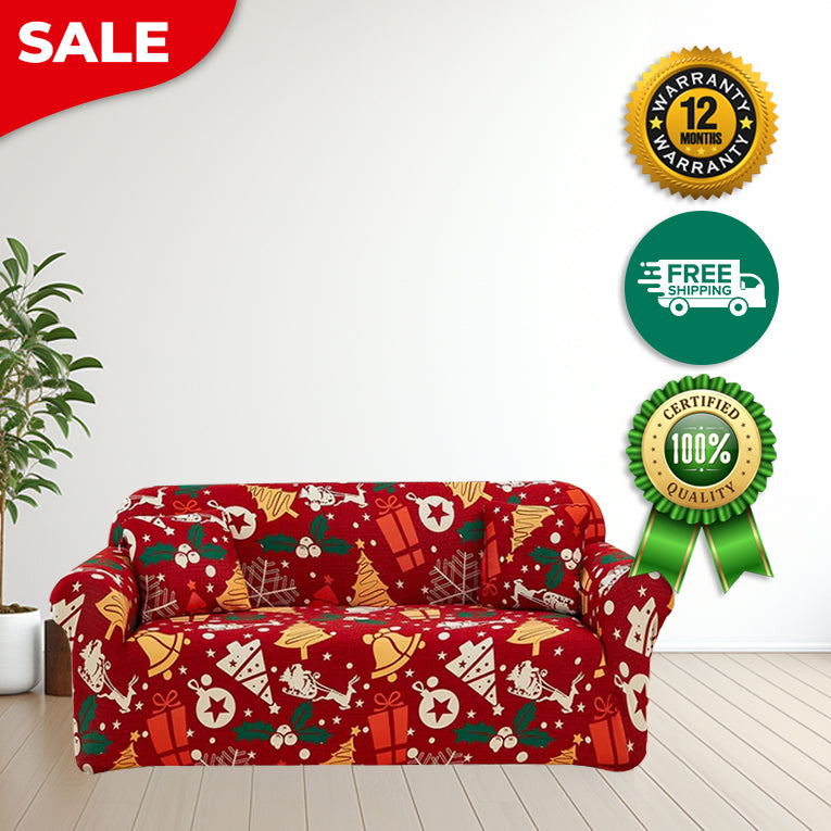 Anyseat Sofa Cover Red Mix Christmas Print Design Stretchable Non Slip Slipcover