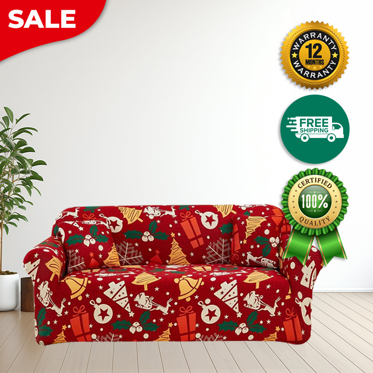 Anyseat Sofa Cover Red Mix Christmas Print Design Stretchable Non Slip Slipcover