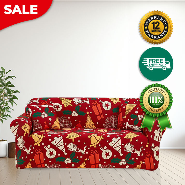 Anyseat Sofa Cover Red Mix Christmas Print Design Stretchable Non Slip Slipcover
