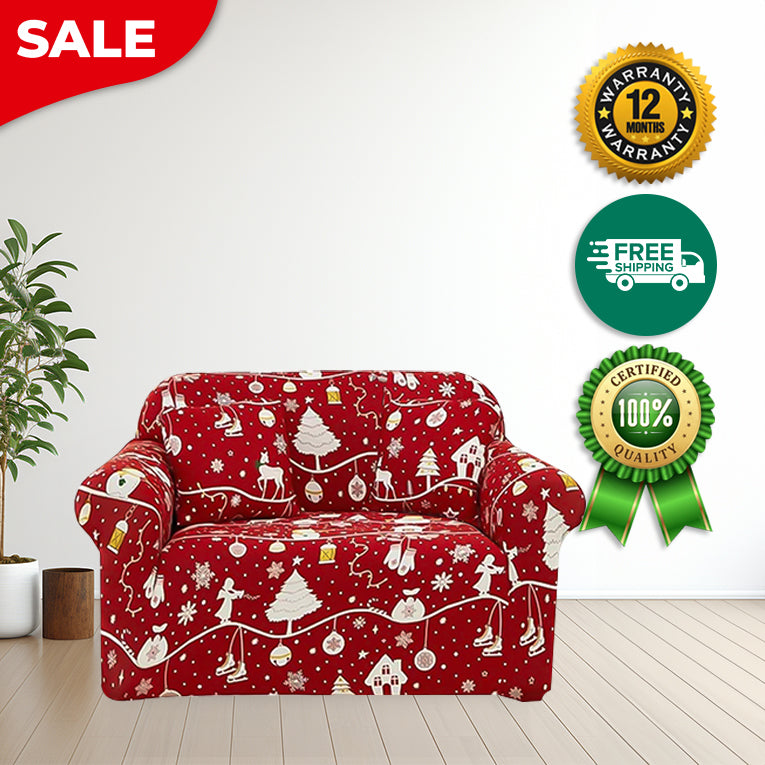 Anyseat Sofa Cover Red Festive Christmas Design Non Slip Stretchable Slipcover
