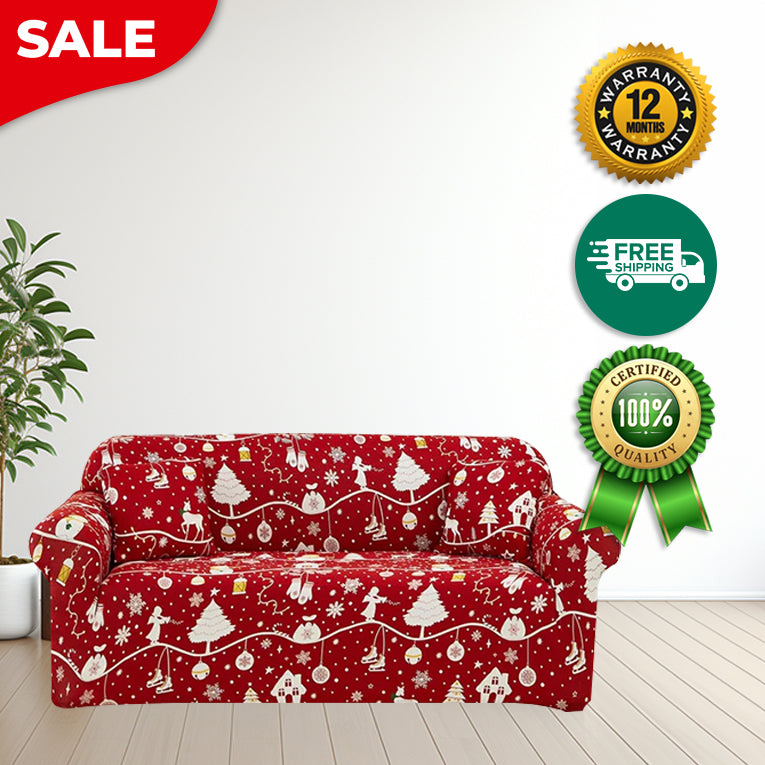Anyseat Sofa Cover Red Festive Christmas Design Non Slip Stretchable Slipcover