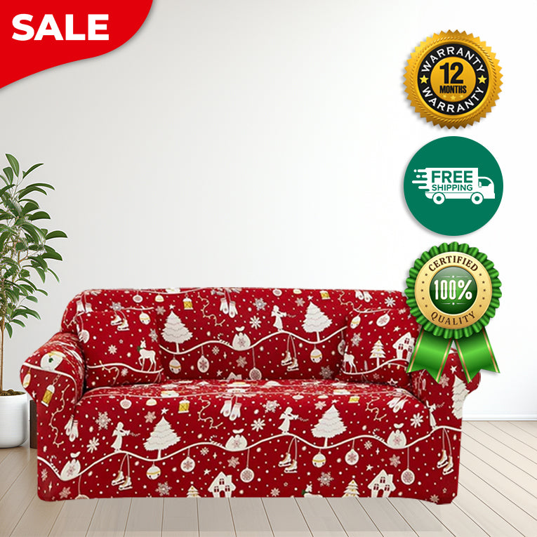 Anyseat Sofa Cover Red Festive Christmas Design Non Slip Stretchable Slipcover