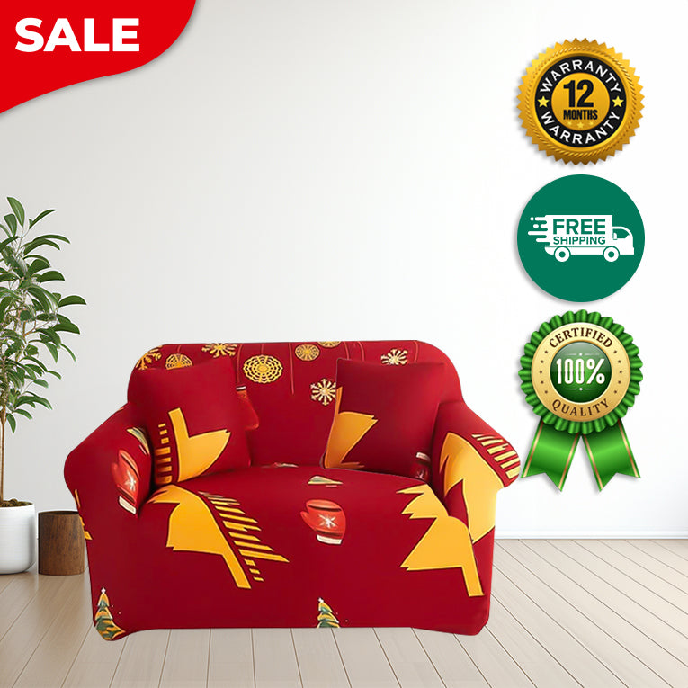 Anyseat Sofa Cover Red Plaid Christmas Tree Bells Design Non Slip Stretchable Slipcover