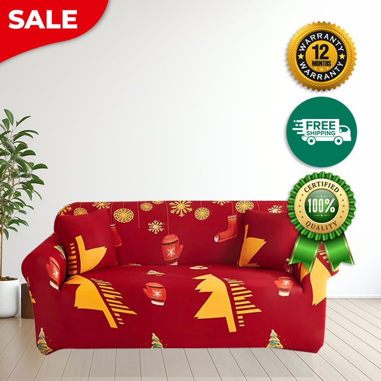Anyseat Sofa Cover Red Plaid Christmas Tree Bells Design Non Slip Stretchable Slipcover