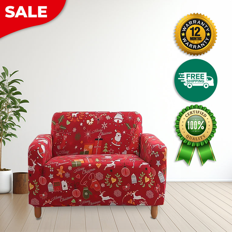 Anyseat Sofa Cover Red Festive Christmas Design Stretchable Non Slip Slipcover