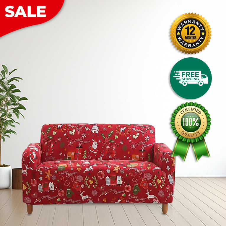 Anyseat Sofa Cover Red Festive Christmas Design Stretchable Non Slip Slipcover