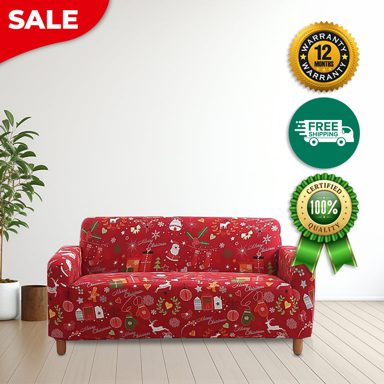 Anyseat Sofa Cover Red Festive Christmas Design Stretchable Non Slip Slipcover