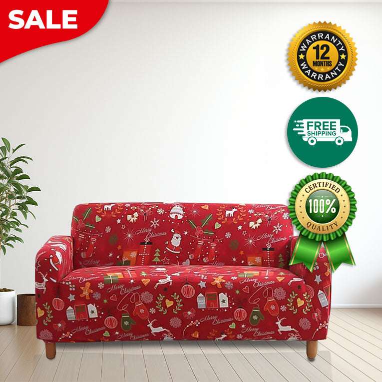 Anyseat Sofa Cover Red Festive Christmas Design Stretchable Non Slip Slipcover