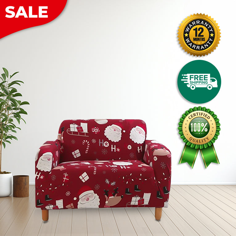 Anyseat Sofa Cover Maroon Christmas Santa Claus Design Non Slip Stretchable Slipcover