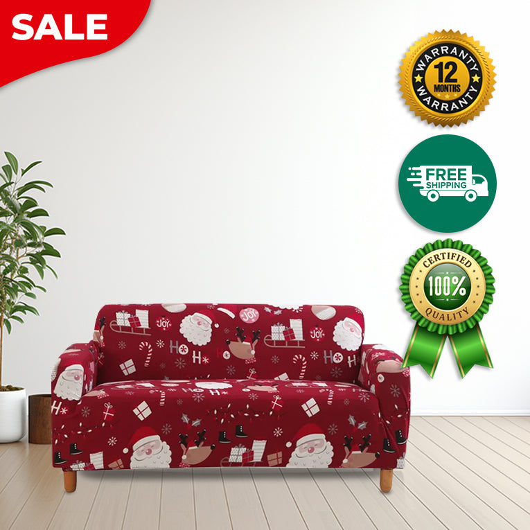Anyseat Sofa Cover Maroon Christmas Santa Claus Design Non Slip Stretchable Slipcover
