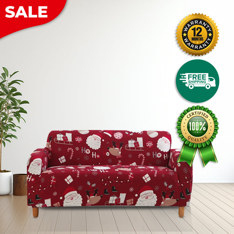 Anyseat Sofa Cover Maroon Christmas Santa Claus Design Non Slip Stretchable Slipcover