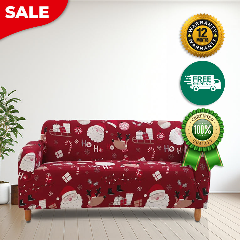 Anyseat Sofa Cover Maroon Christmas Santa Claus Design Non Slip Stretchable Slipcover