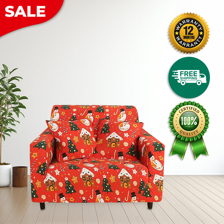 Anyseat Sofa Cover Orange Christmas Snowman Design Stretchable Non Slip Slipcover