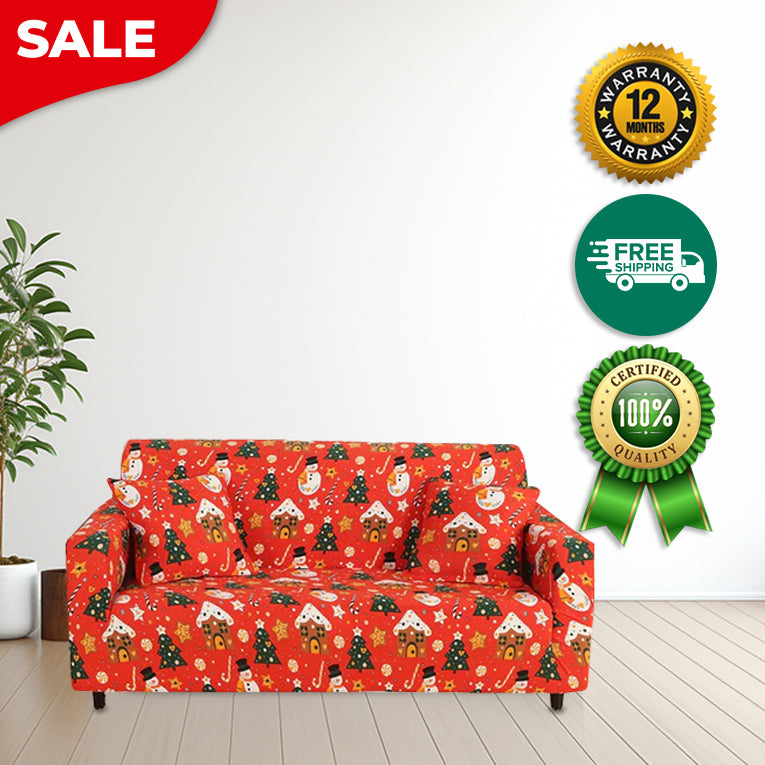 Anyseat Sofa Cover Orange Christmas Snowman Design Stretchable Non Slip Slipcover