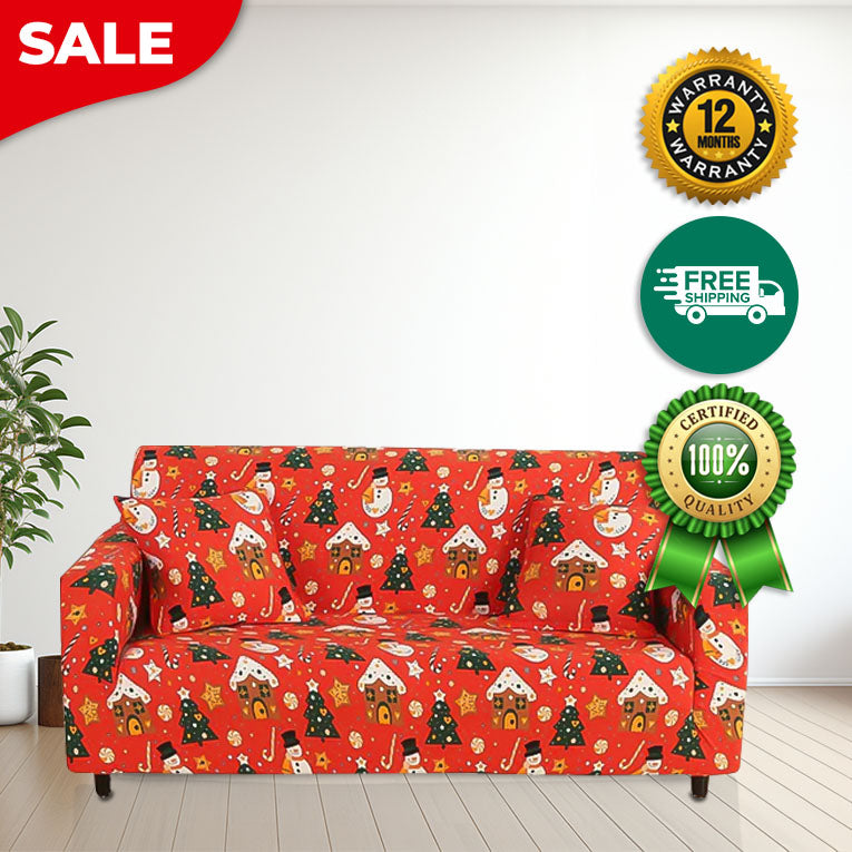 Anyseat Sofa Cover Orange Christmas Snowman Design Stretchable Non Slip Slipcover