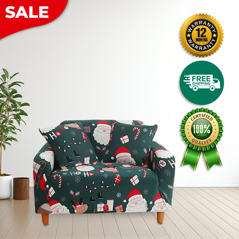 Anyseat Sofa Cover Green Christmas Santa Claus Design Non Slip Stretchable Slipcover