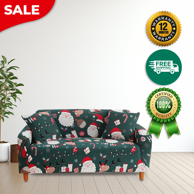 Anyseat Sofa Cover Green Christmas Santa Claus Design Non Slip Stretchable Slipcover