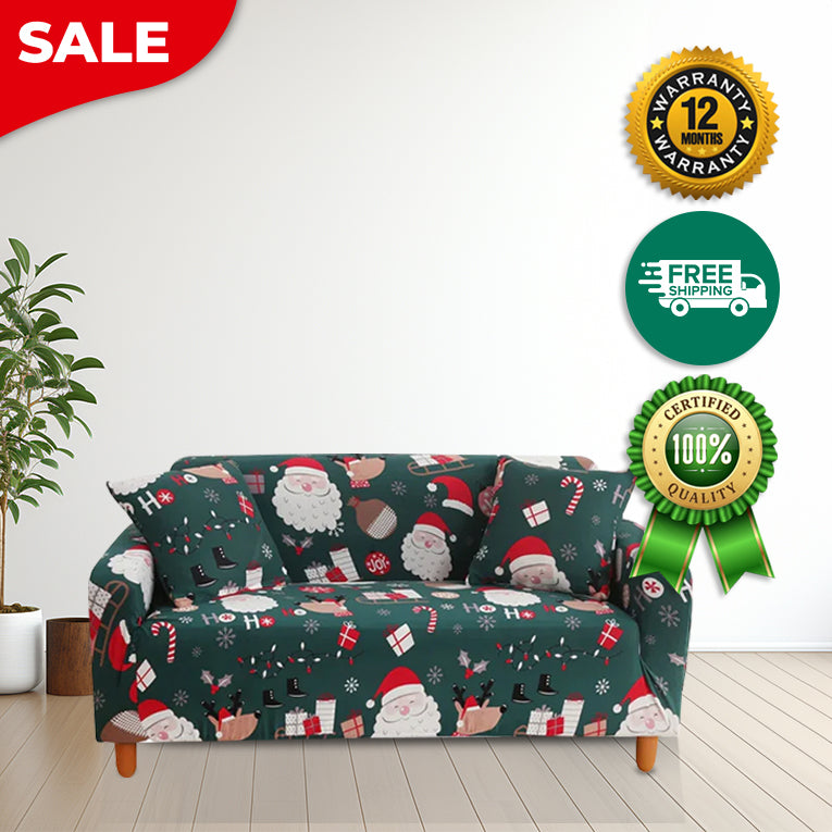 Anyseat Sofa Cover Green Christmas Santa Claus Design Non Slip Stretchable Slipcover