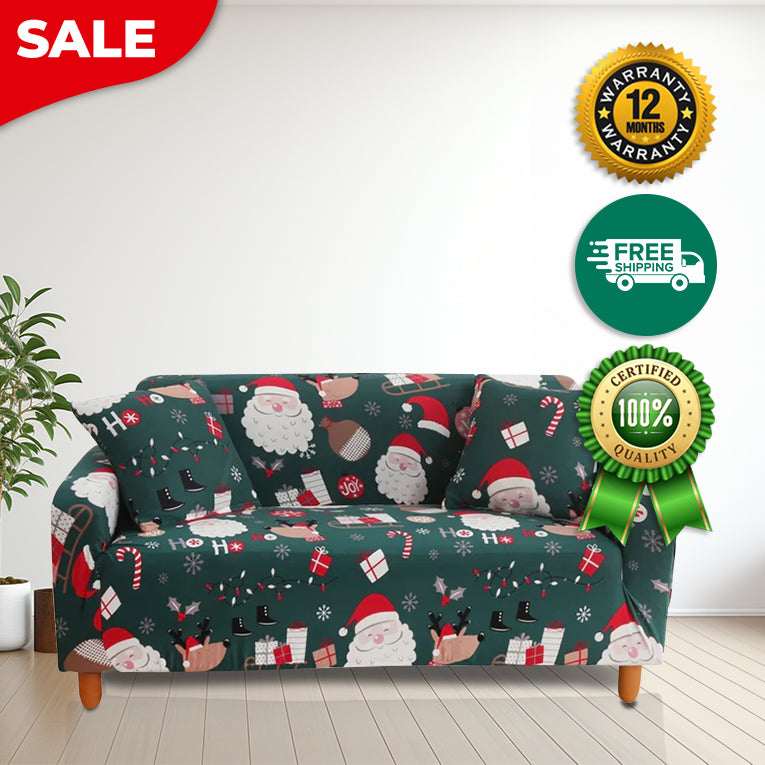 Anyseat Sofa Cover Green Christmas Santa Claus Design Non Slip Stretchable Slipcover