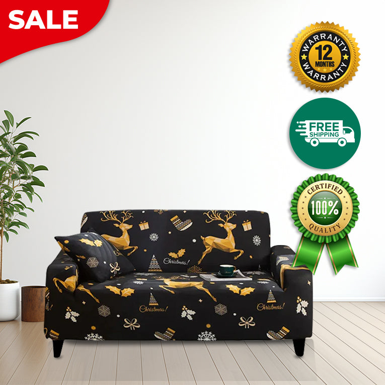 Anyseat Sofa Cover Black Christmas Reindeer Design Non Slip Stretchable Slipcover