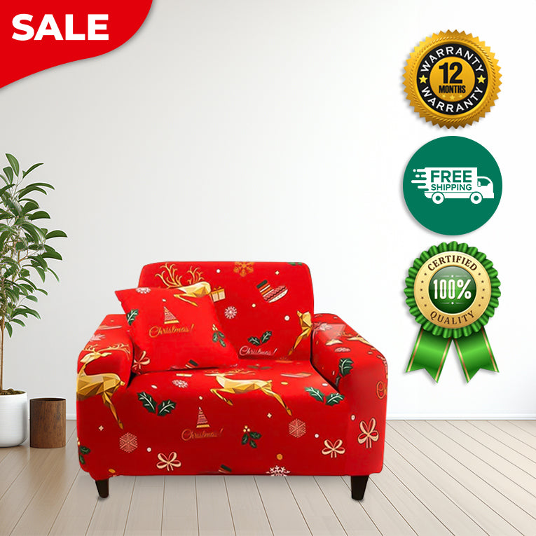 Anyseat Sofa Cover Red Christmas Reindeer Design Non Slip Stretchable Slipcover
