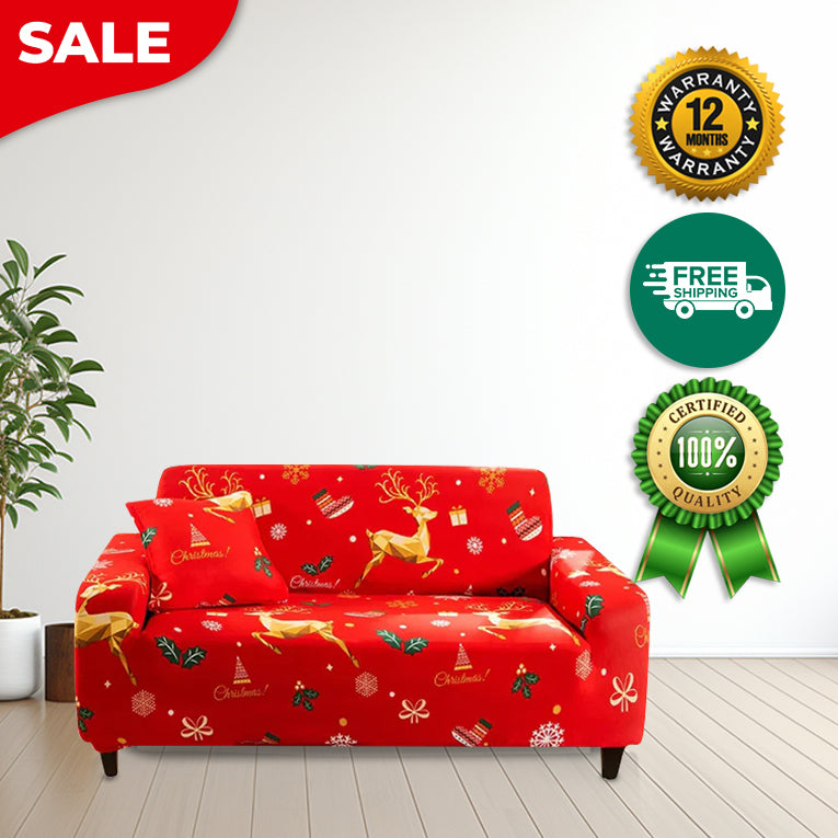 Anyseat Sofa Cover Red Christmas Reindeer Design Non Slip Stretchable Slipcover