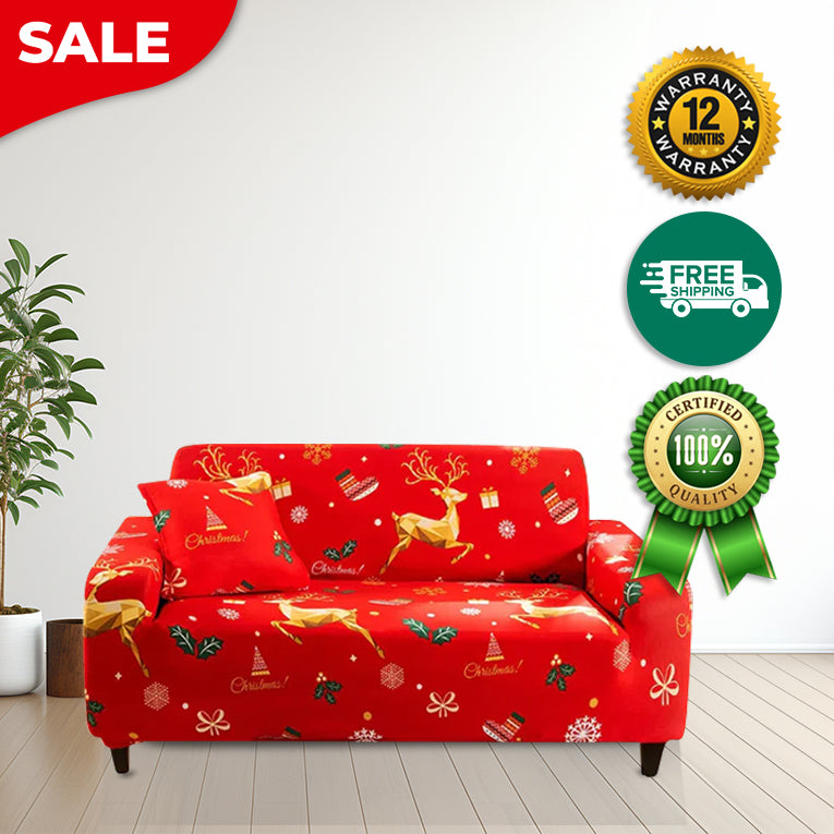 Anyseat Sofa Cover Red Christmas Reindeer Design Non Slip Stretchable Slipcover
