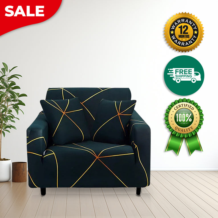 Anyseat 1 Seater Sofa Cover Dark Green Linear Style and Protection For Living Room Sofa Chair Elastic Stretchable Slipcover