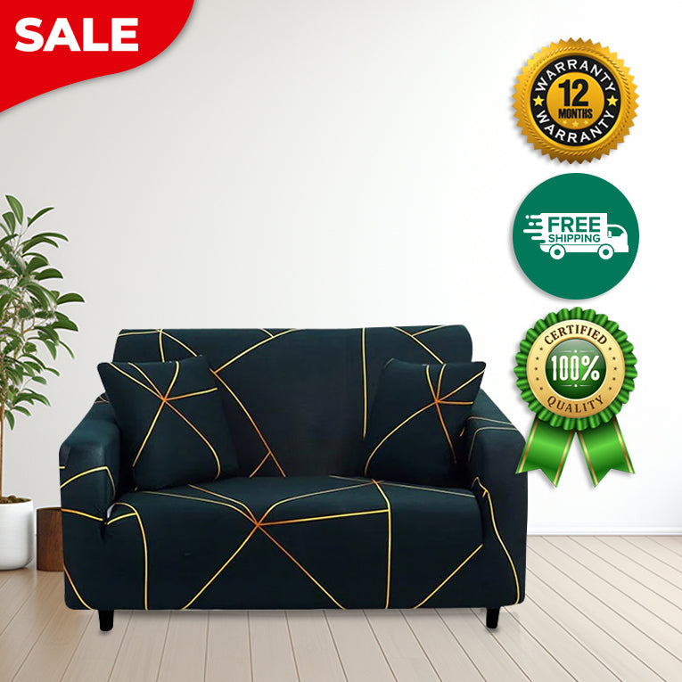 Anyseat 2-Seater Sofa Cover – Dark Green Linear Style Slipcover for Living Room Chair Protection