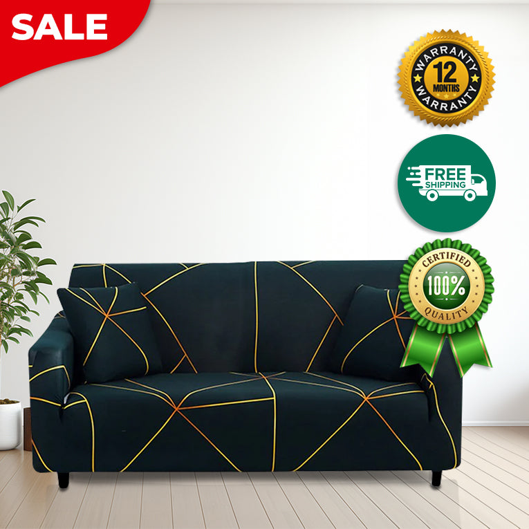 Anyseat 4-Seater Sofa Cover – Dark Green Linear Style Slipcover for Living Room Chair Protection