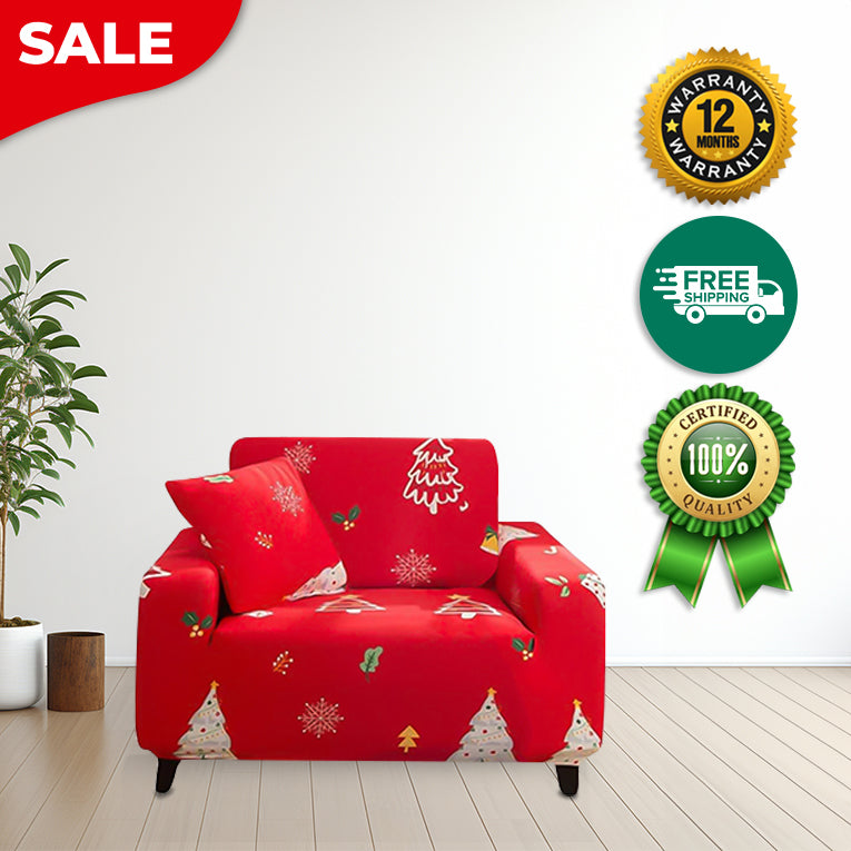 Anyseat Sofa Cover Red Christmas Tree Design Non Slip Stretchable Slipcover